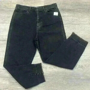 NWT We The Free - Free People Womens 32 Curvy Mom Jeans Black Raw Hem Casual